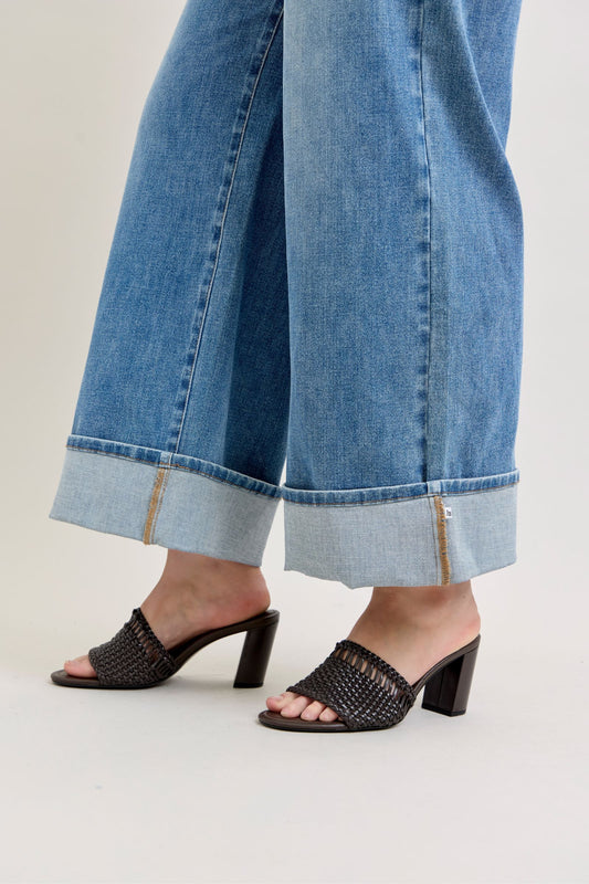 Greer Mid Rise Foldover Straight Non Distressed By Judy Blue