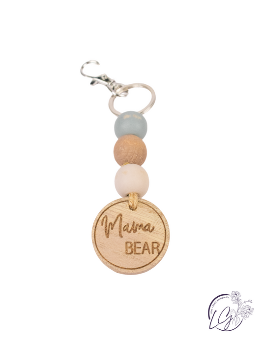 Wood Beads w/ Clip Key Ring and Tag
