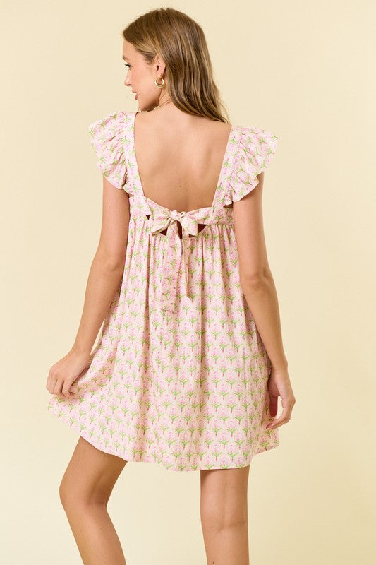 Garden Whimsey Ruffle Sleeve Mini Dress