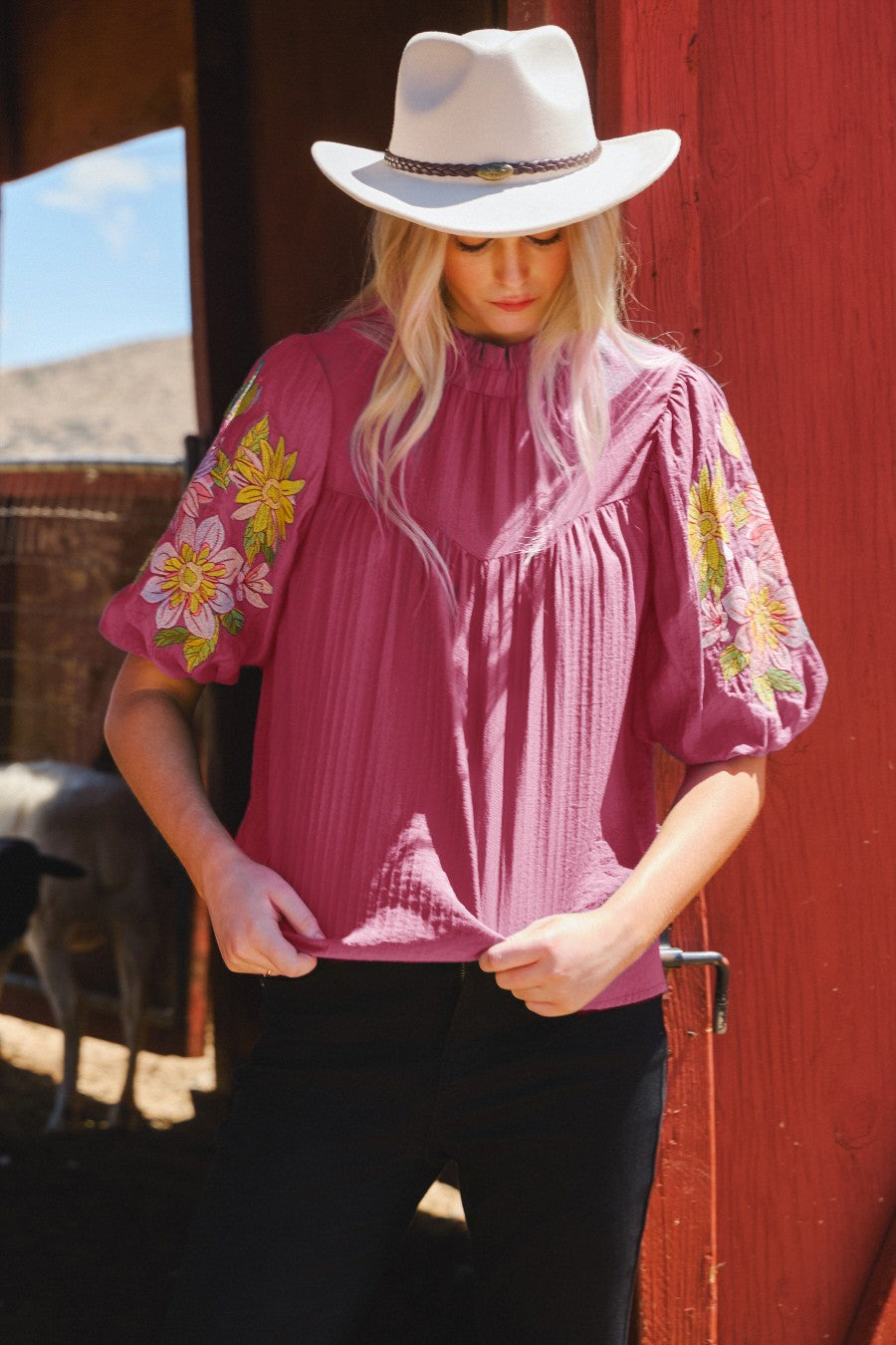 Curvy Petal Stitch Crinkled Blouse