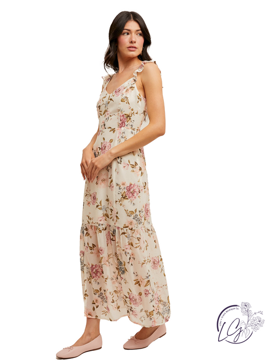 Trace Cutout Chiffon Maxi Dress