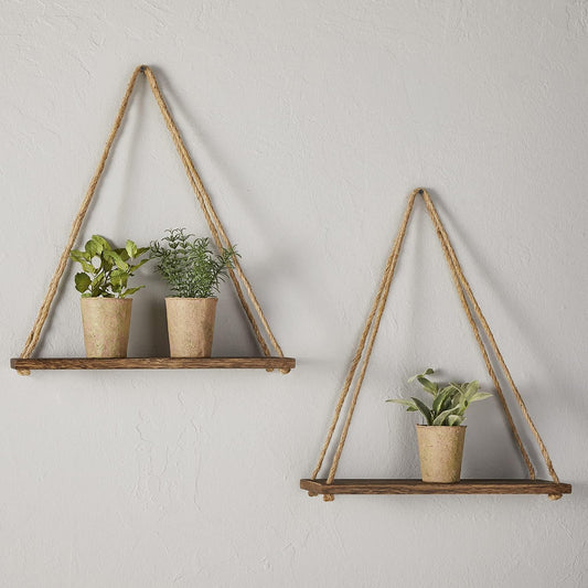 Wooden Triangular Wall Shelf Natural/Jute