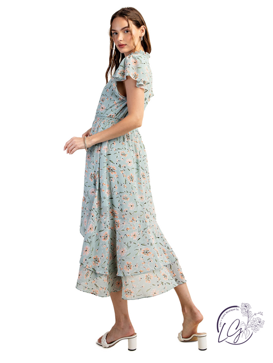 Enchanted Evening Ruffle Sleeve Dress