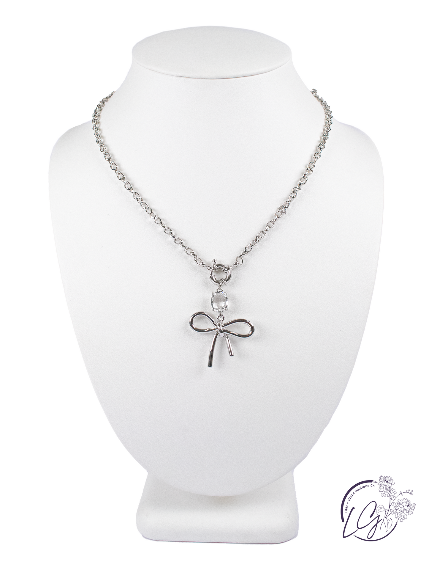 Bow & Crystal Pendant Necklace