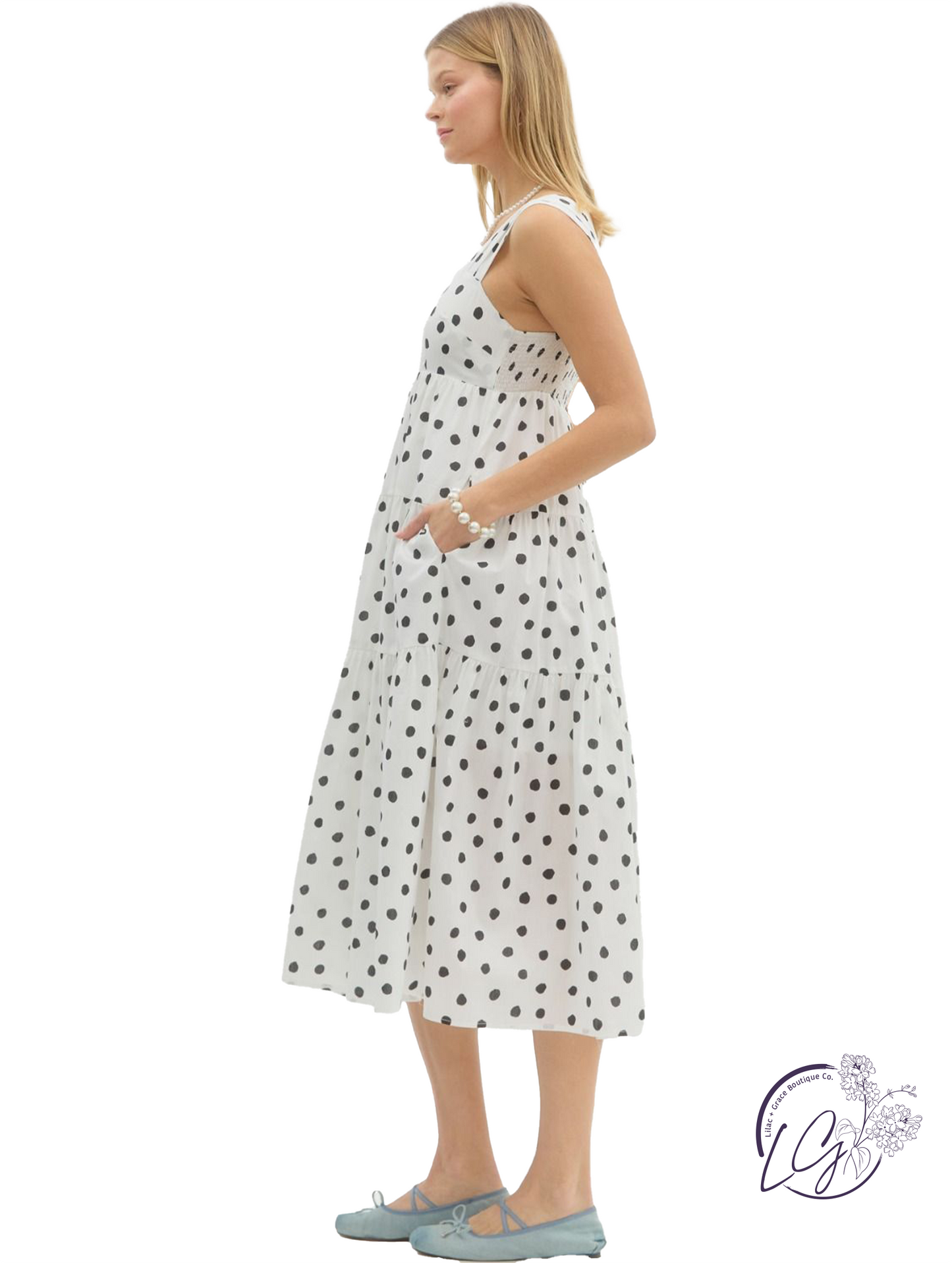 Dotspell Tiered Midi Dress