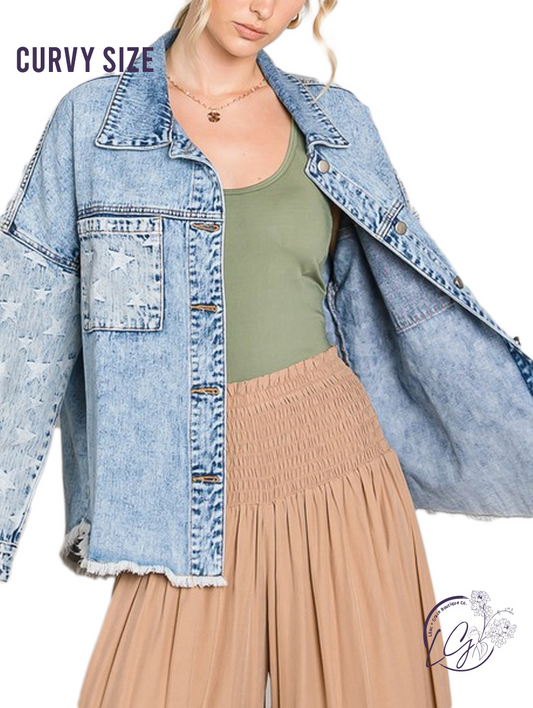 Curvy Star Button Down Denim Jacket