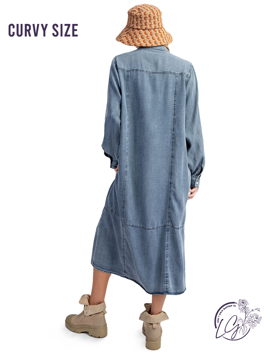 Curvy Blue Sky Chambray Dress