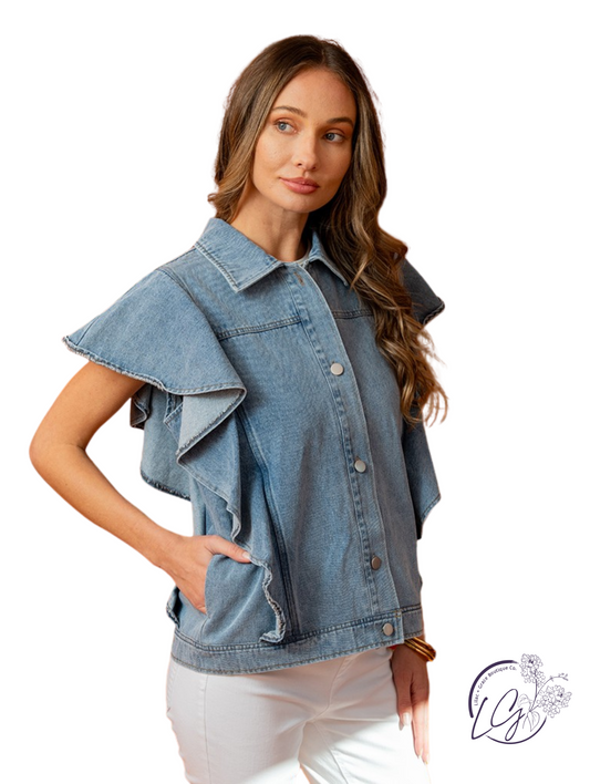 Tell Me More Denim Button-Up