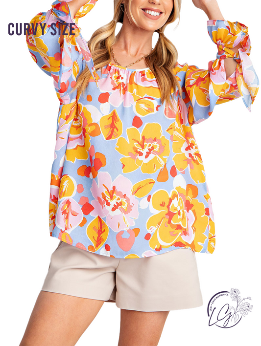 Curvy Downtown Blossom Satin Blouse