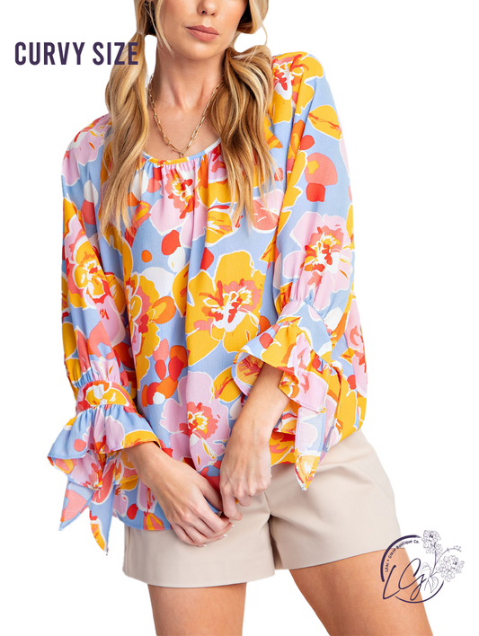 Curvy Downtown Blossom Satin Blouse