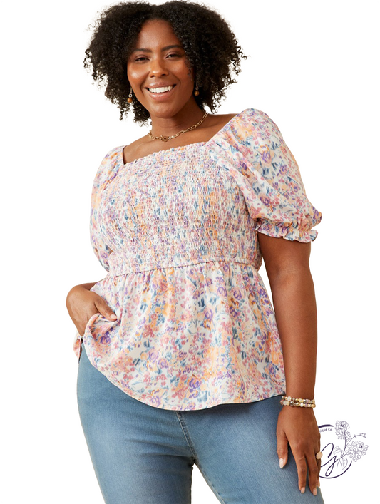 Curvy Lost In Memories Smocked Top