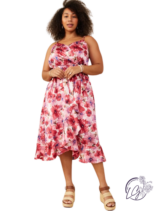 Curvy Satin Wrap Belted Dress