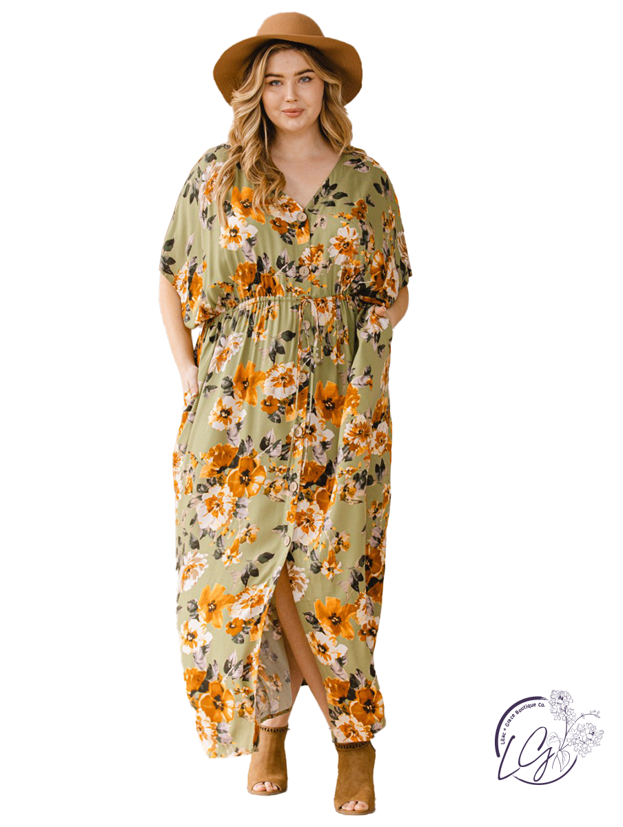 kimono maxi dress plus size Curvy Fresh And Fabulous Kimono Maxi Dress Sage Green / 2XL