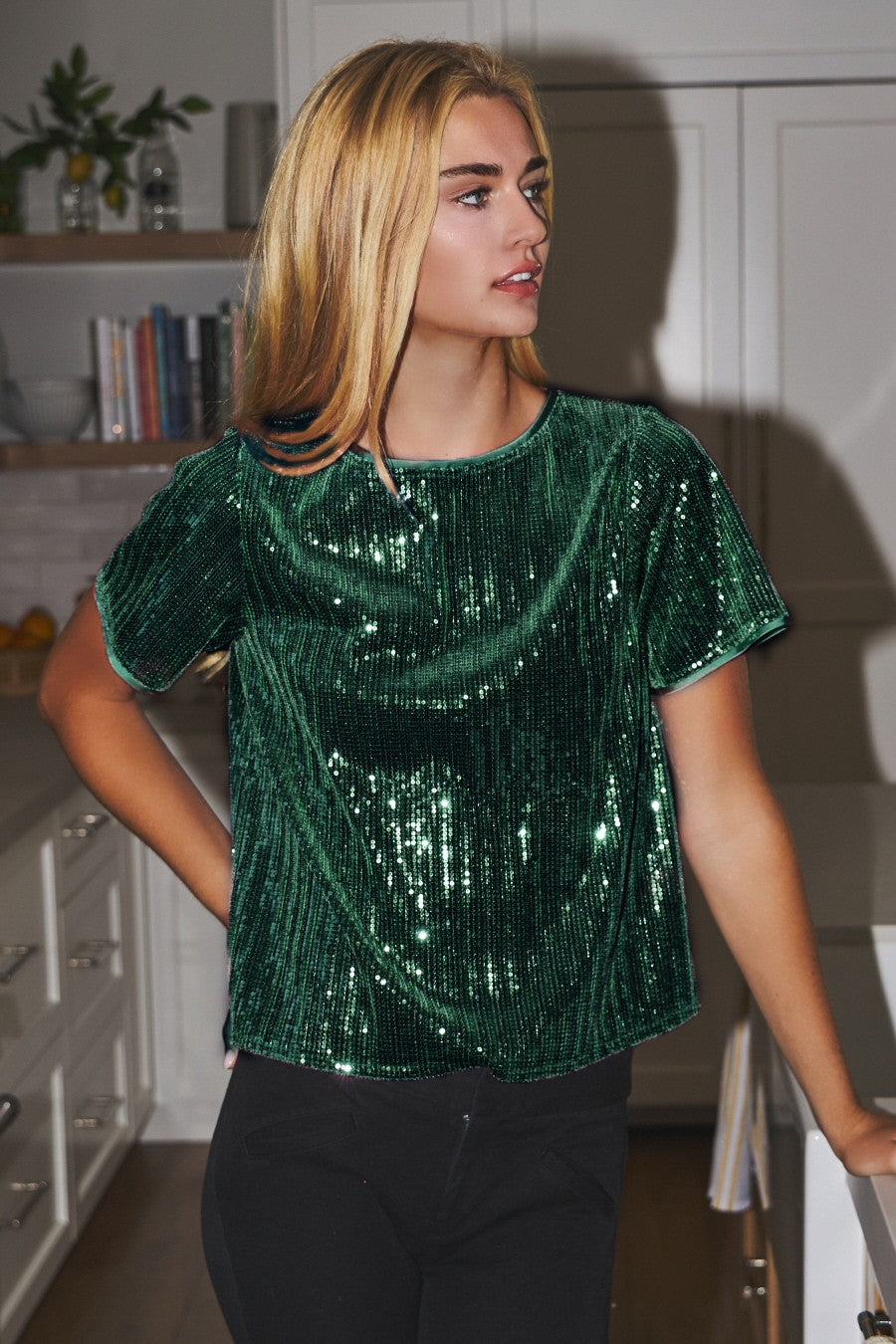 Curvy Emerald Eve Sequin Top