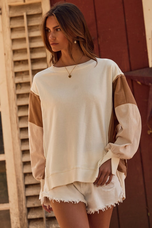 Curvy Oat + Honey Colorblock Crew