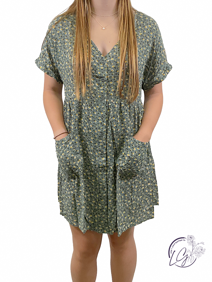 green emerald velvet dress Whimsical Button-Down Dress Medium / Olive