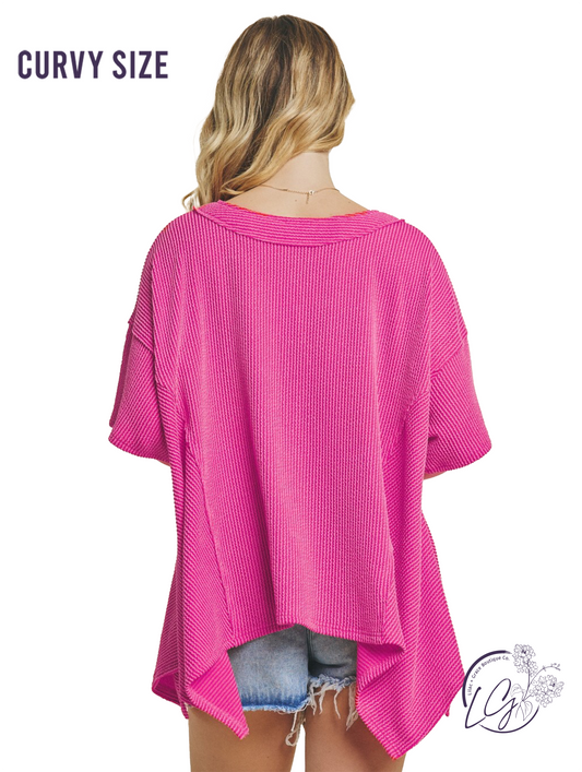 Curvy Texture Knit V-Neck Top