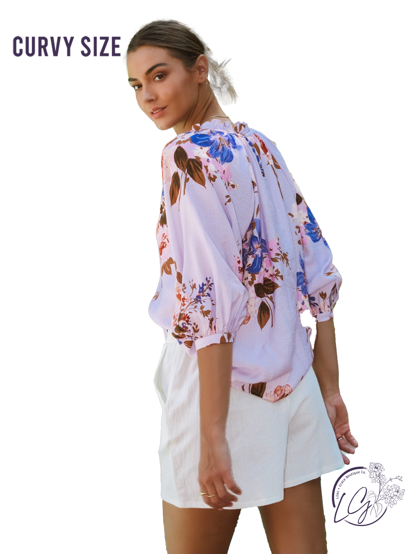 Curvy Inkthread Tie Front Blouse