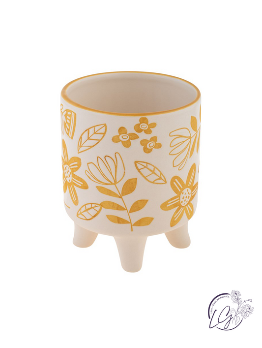 Wax Resist Footed Planter "Hello Sunshine"