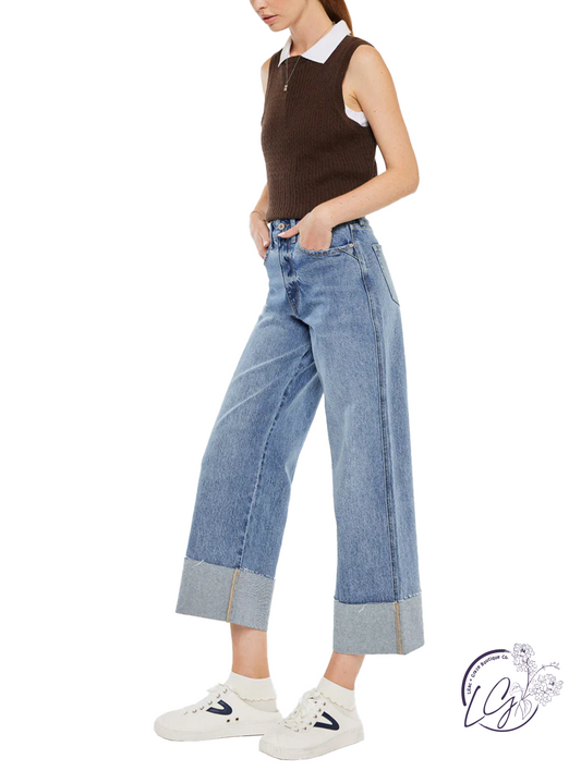 Cleo High-Rise 90's Cropped Wide Leg Jean by KanCan
