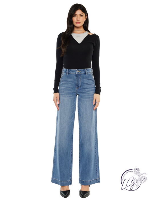 Kathleen High-Rise Trouser Wide Leg Jeans by Kan Can