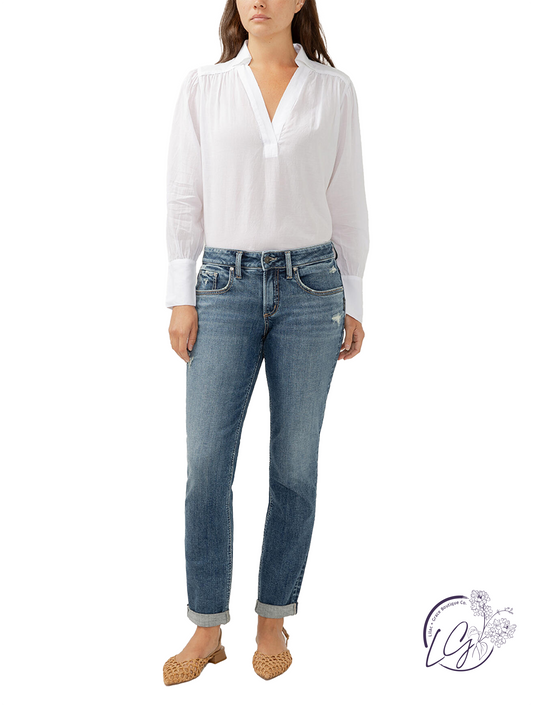 Noa Mid-Rise Slim Leg Boyfriend Jeans by Silver Jeans