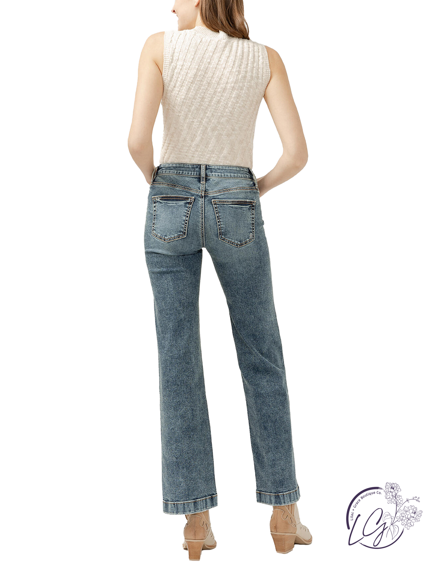 Angela Suki Mid Rise Trouser Leg Jeans by Silver Jeans