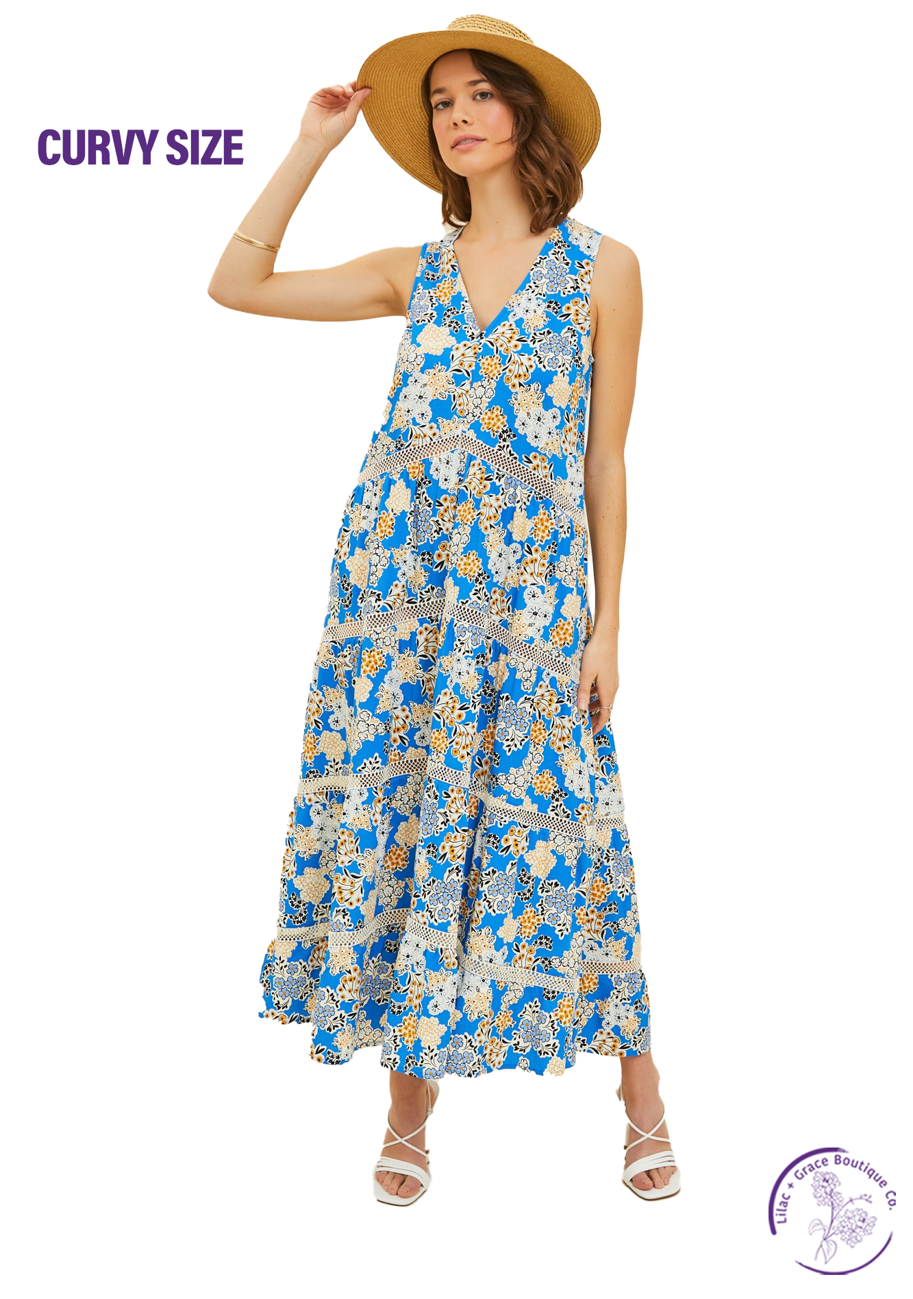 maxi dress for vacation women Curvy On Vacation Time Printed Maxi Dress Pool Blue / 2XL