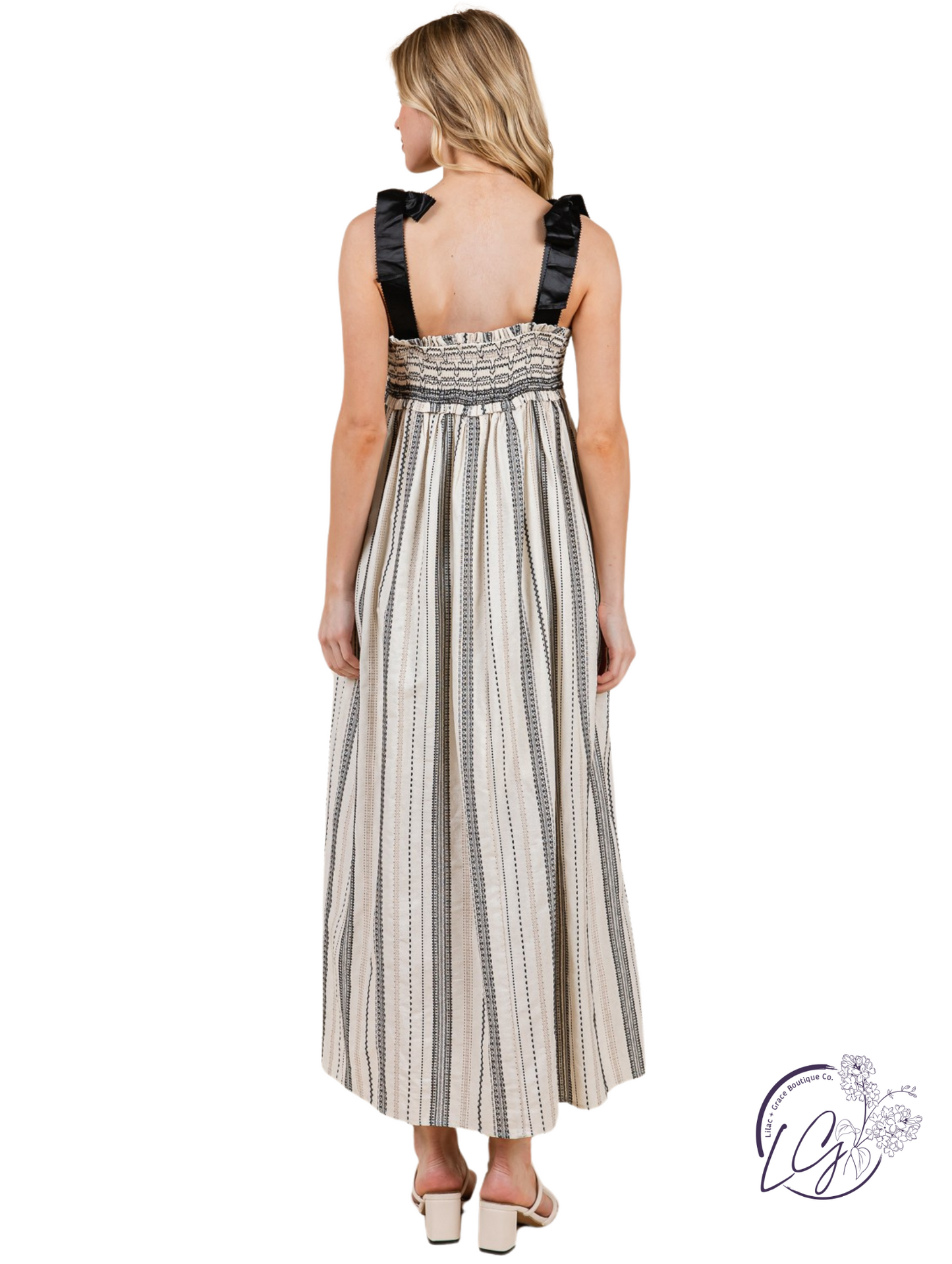 Sea Striped Smocked Midi Dress