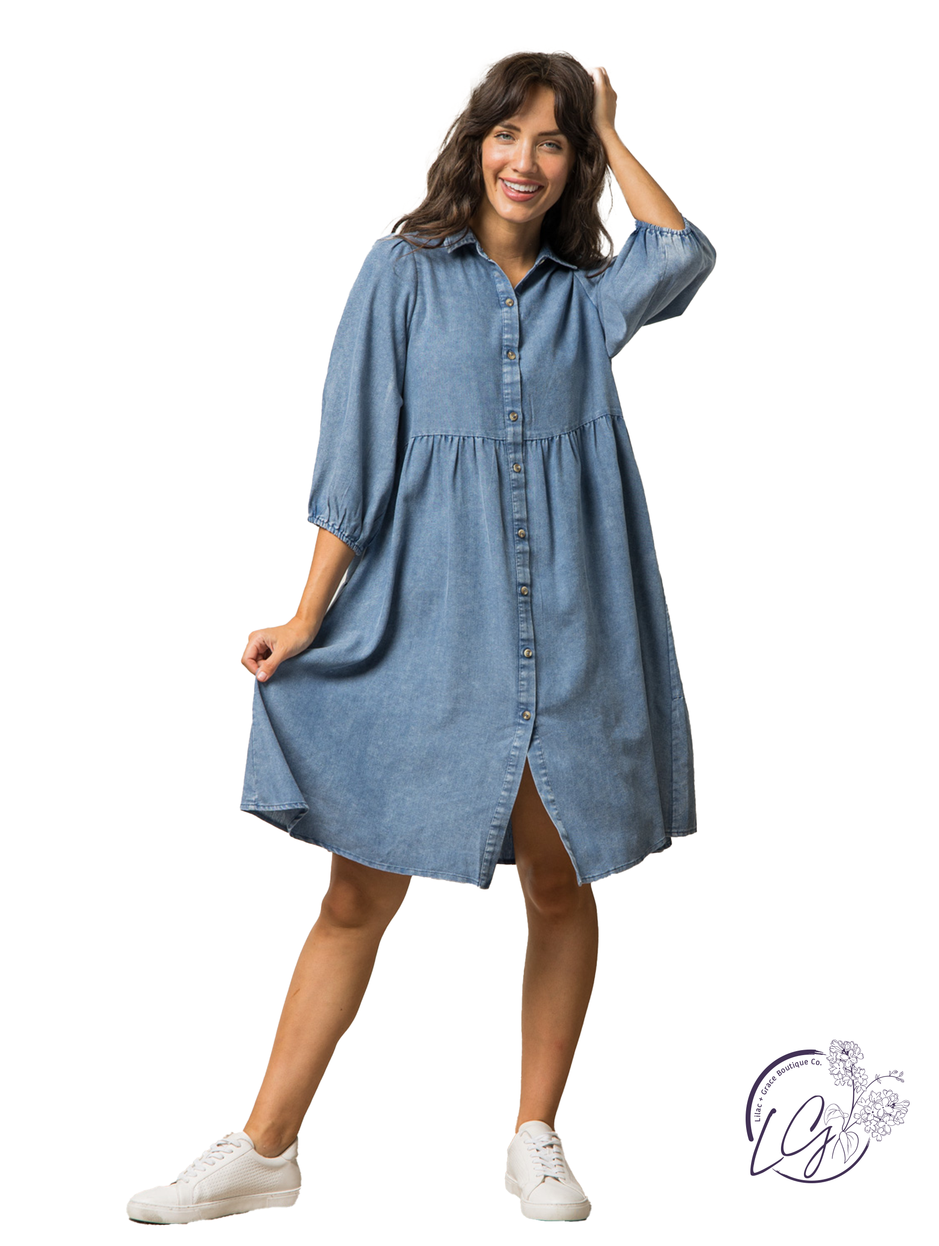 City Hums Low Denim Dress City Hums Low Denim Dress