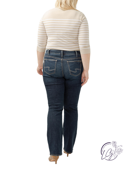 Curvy Linette Mid-Rise Slim Bootcut Jeans by Silver Jeans