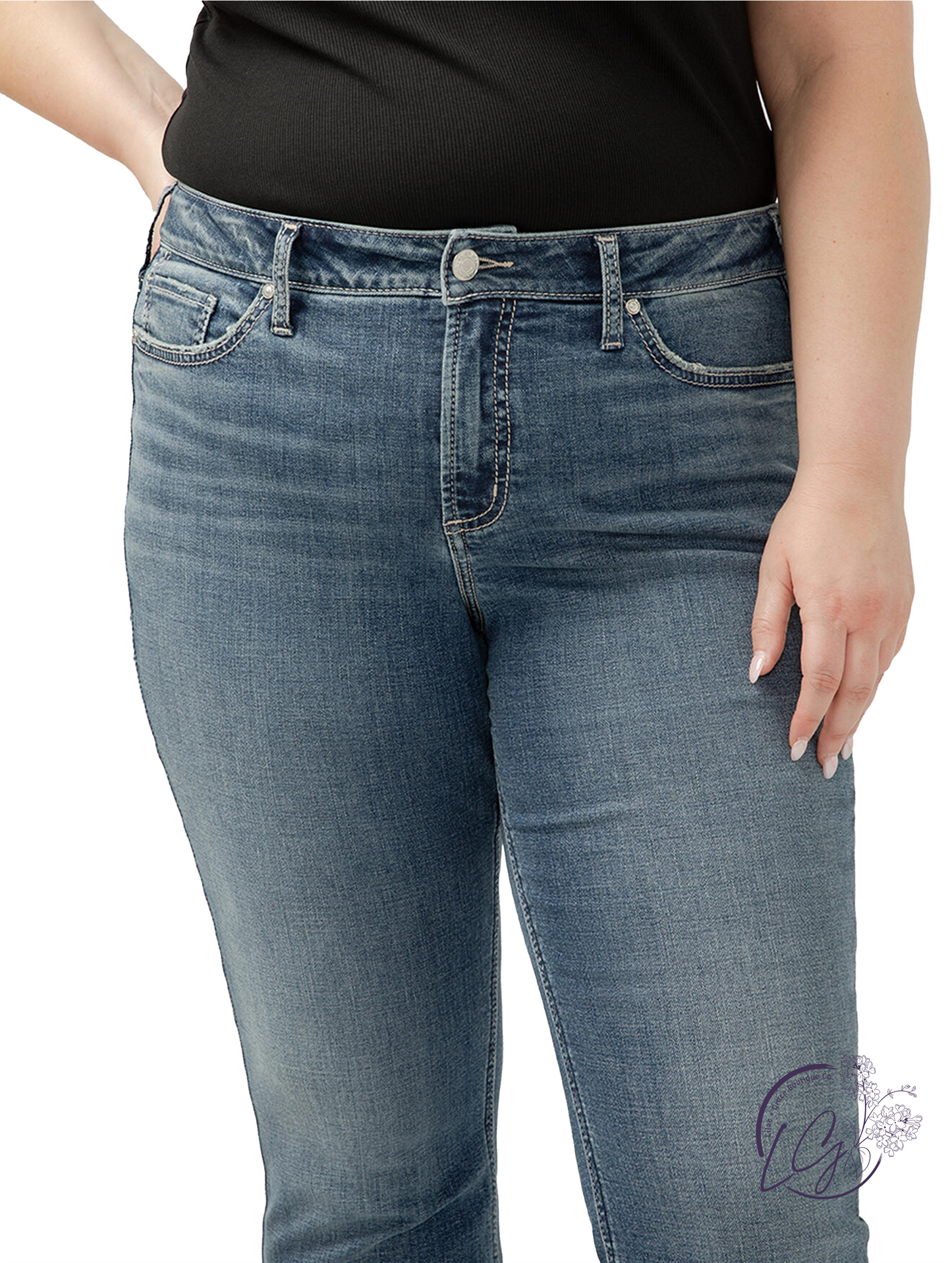Curvy Loren Suki Mid Rise Slim Bootcut Jeans by Silver Jeans