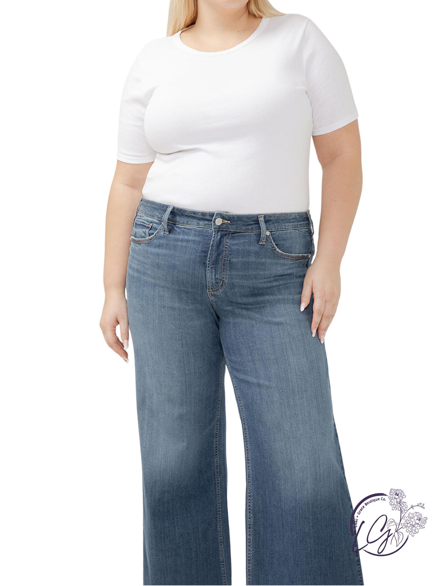 Curvy Paloma Mid-Rise Wide Leg Non-Distressed by Silver Jeans