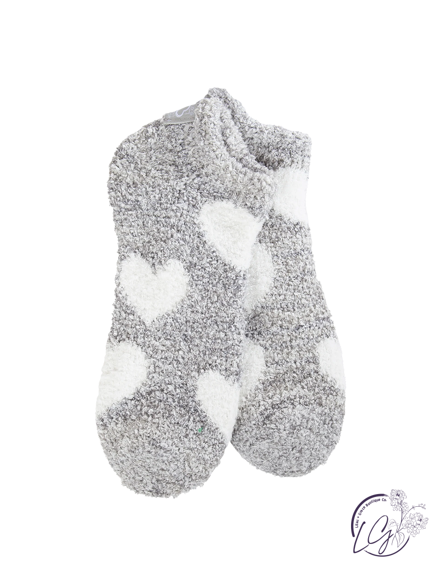 Heart Silver Print Cozy Low Socks