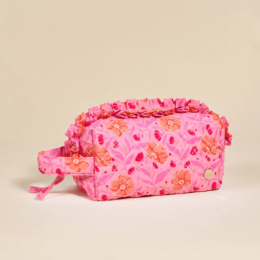 Blooming Ruffle Quilted Cosmetic Pouch