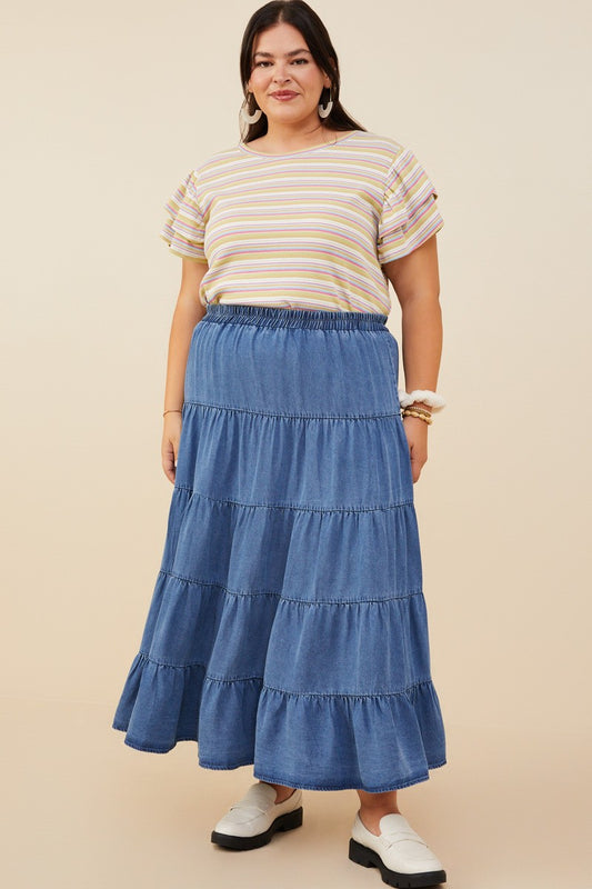 Curvy Blue Belle Tiered Skirt