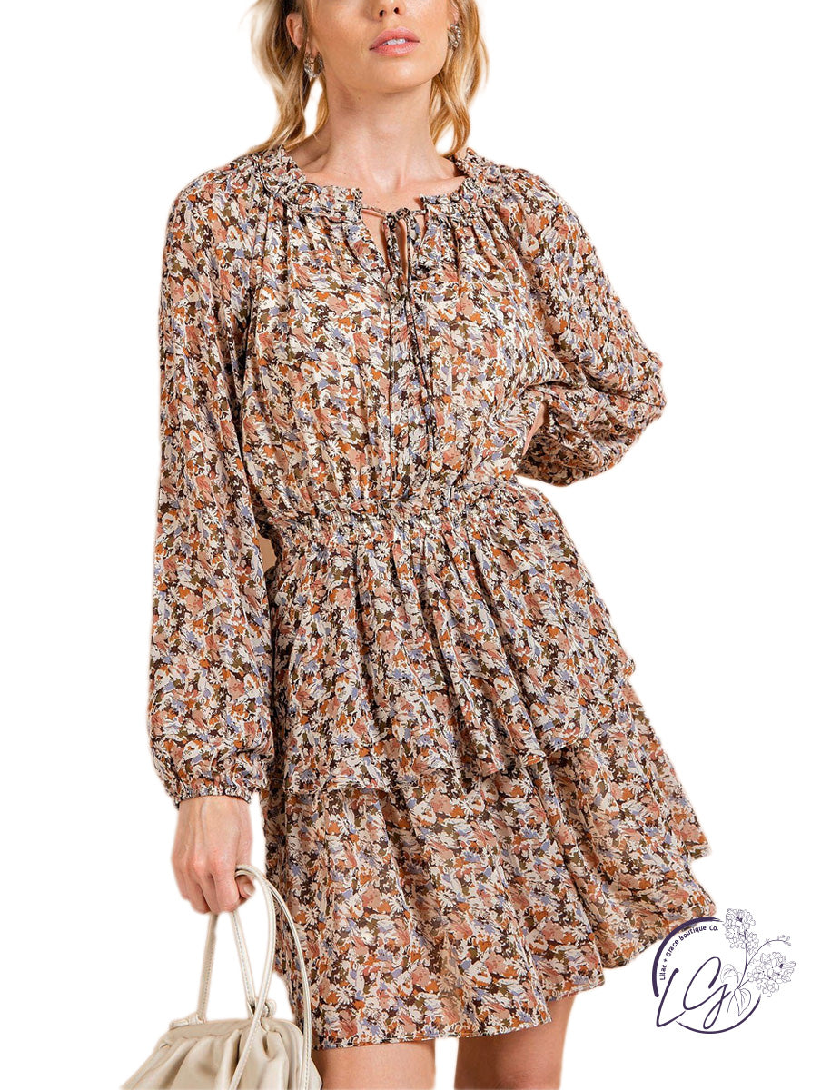 fantasy mini dress Flower Fantasy Mini Dress Camel Mix / Large