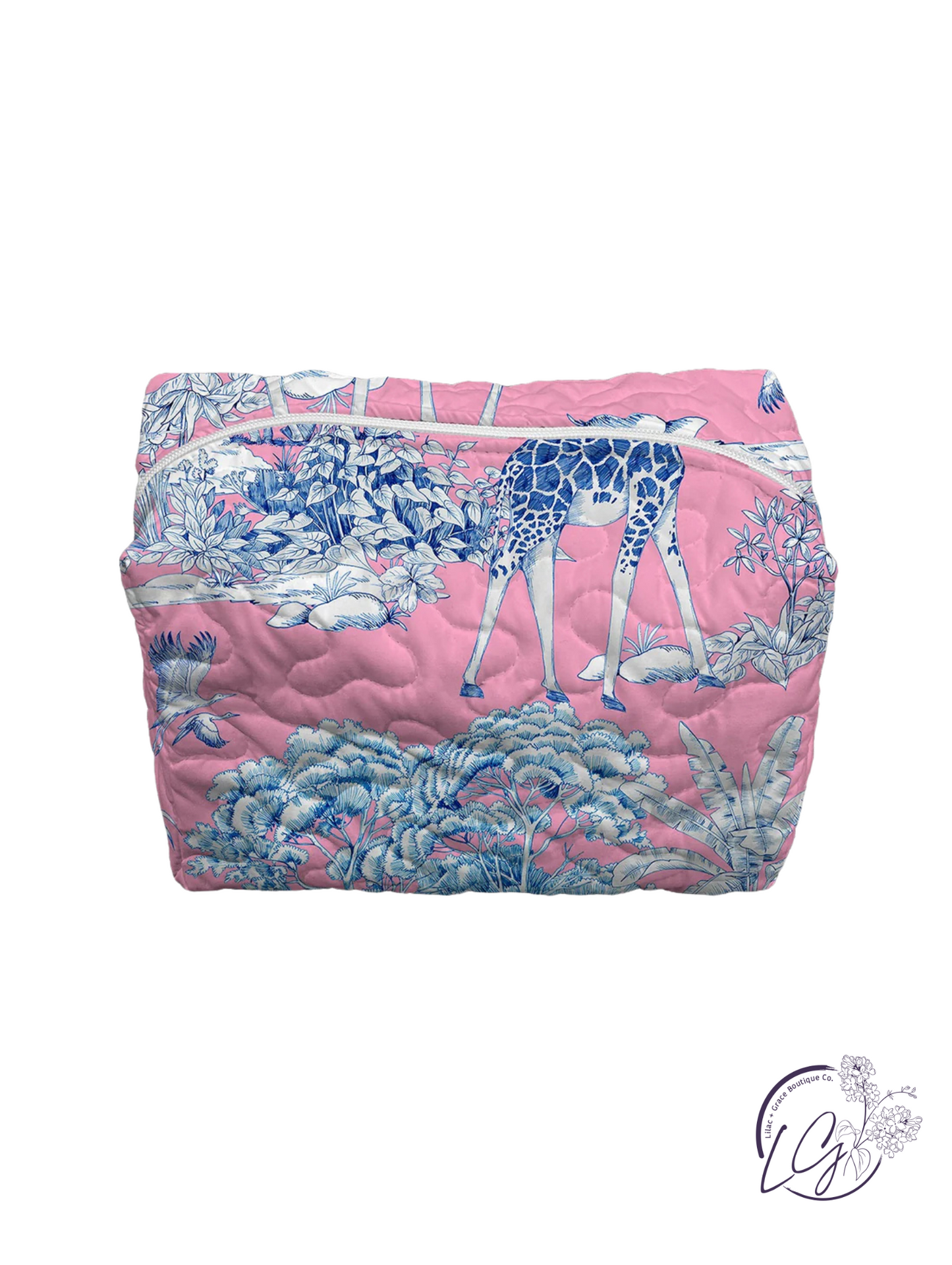 Ozara Jungle Pink Quilted Large Makeup Bag