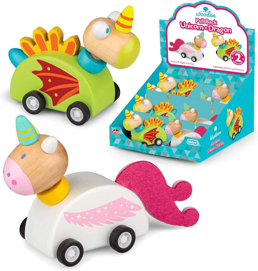 Wooden Pull-Back Unicorn & Dragon Toy