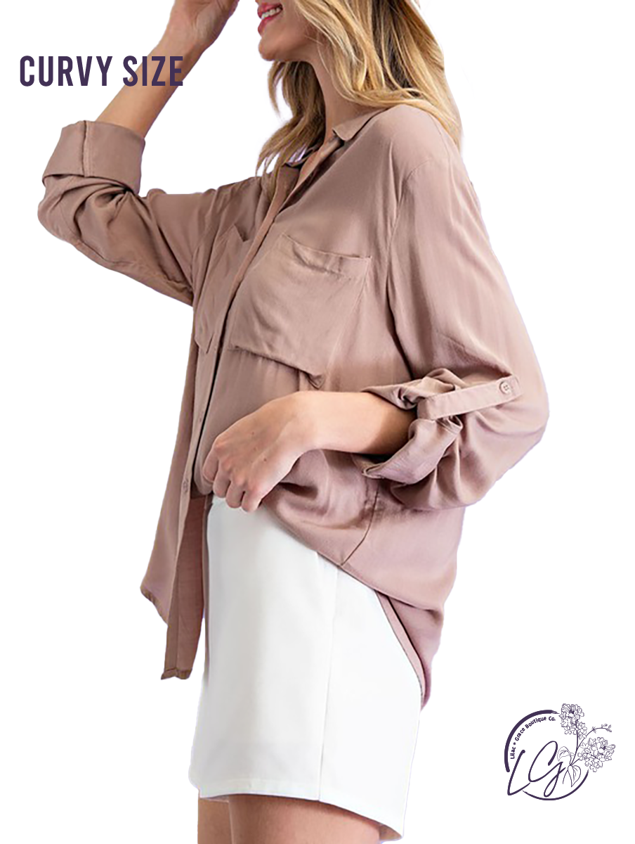 (Sale) Curvy Without You Button Down Long Sleeve