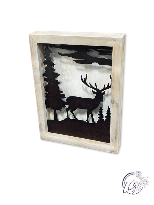 Wood Framed Metal Bear/Deer Cutout Shadow Box