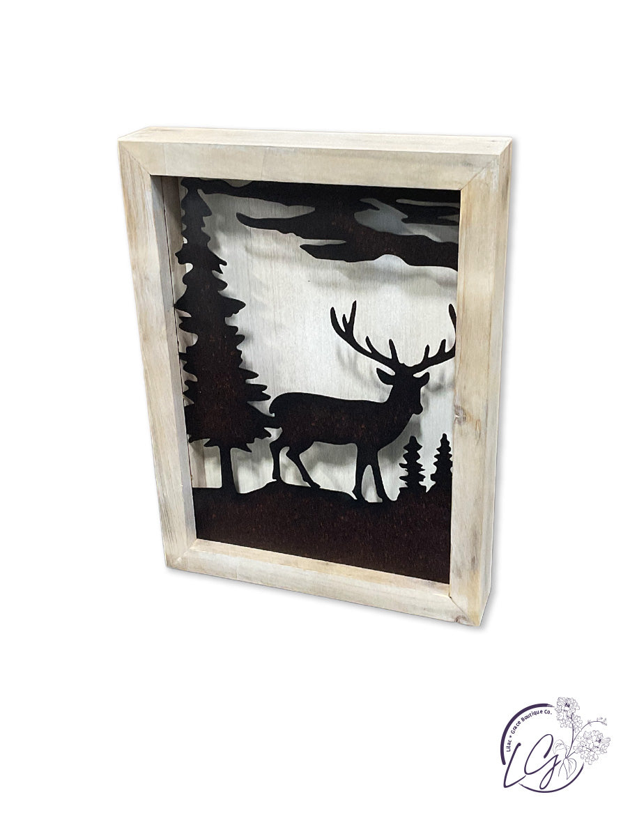 Wood Framed Metal Bear/Deer Cutout Shadow Box