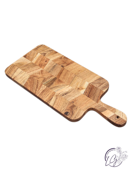 Herringbone Acacia Wood Serving Board w/ Handles