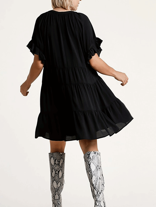 Curvy Falling in Love Tiered Dress in Black