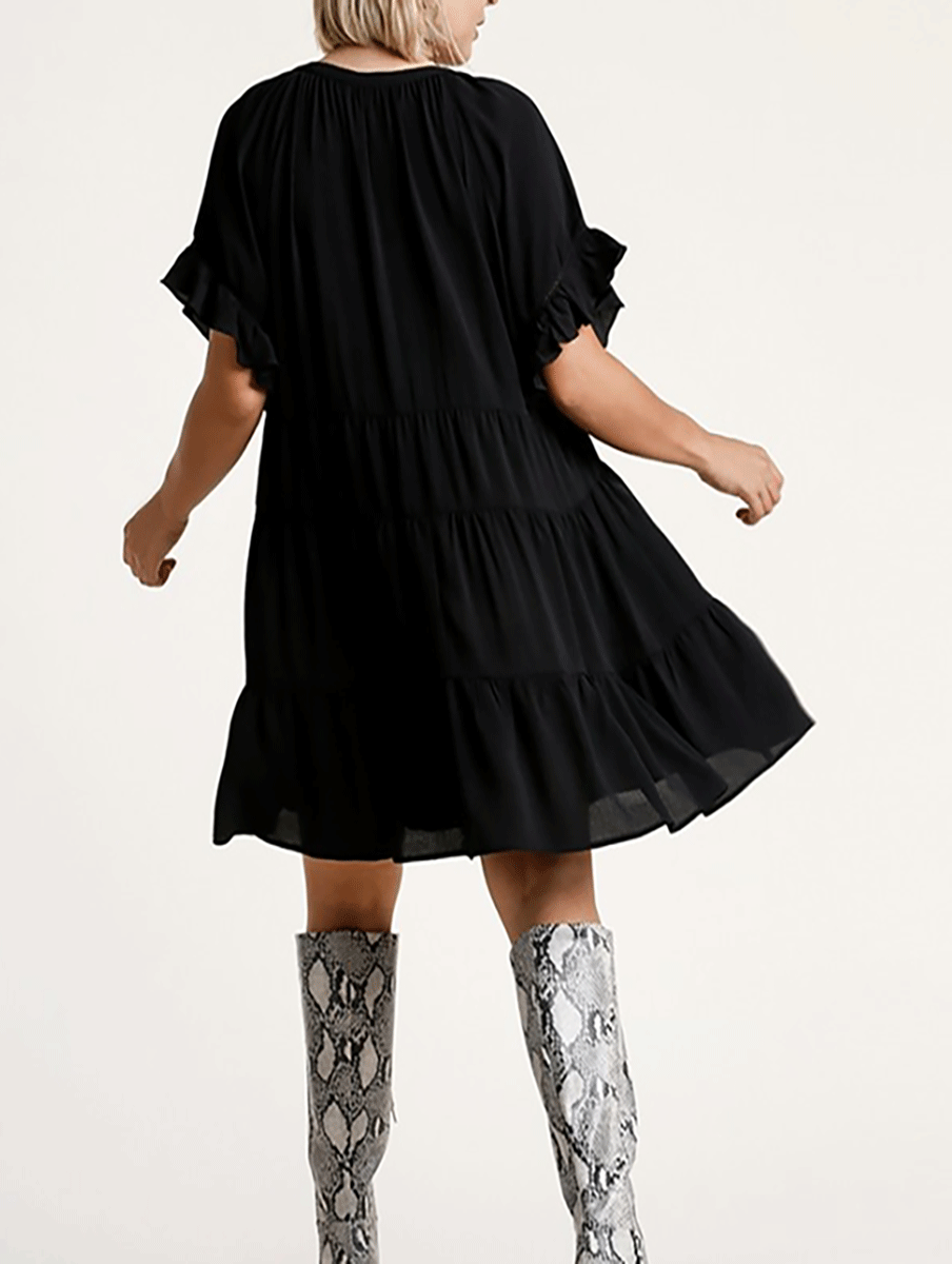 Curvy Falling in Love Tiered Dress in Black