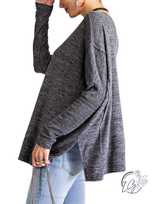 Weekends Are For Adventure Brushed Knit Loose Fit Top