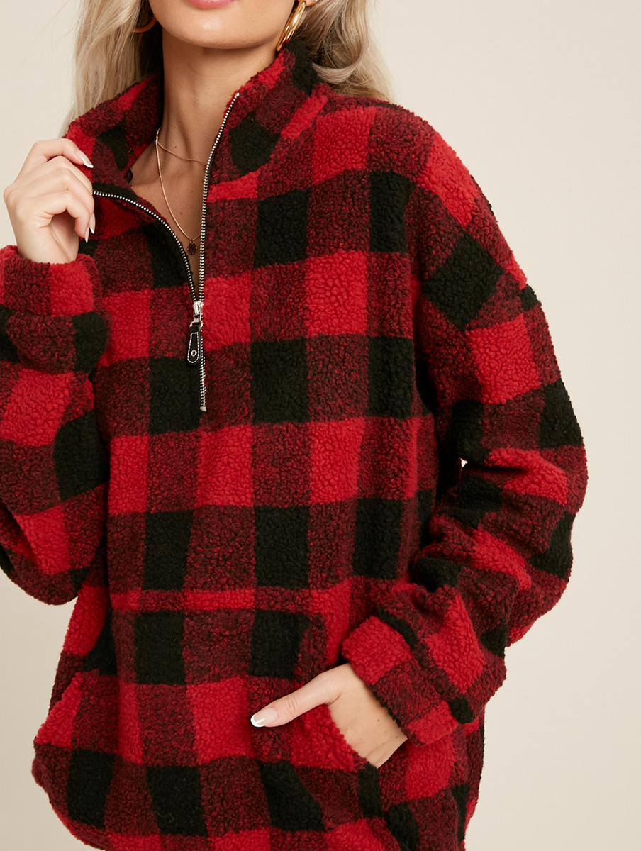 Buffalo Plaid Fleece 3 4 Zip