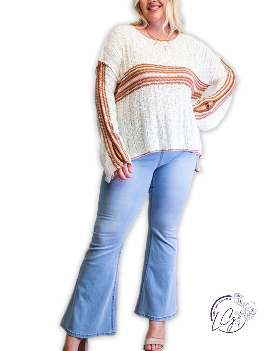 Curvy Coffee Date Striped Sweater