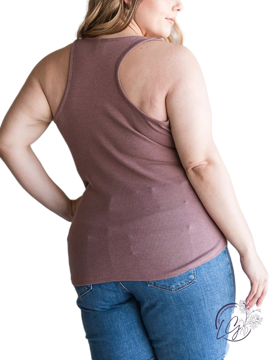 Curvy Button Ribbed Tank Top