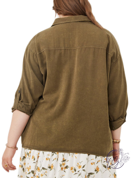 Curvy Faded Fern Button-Up Tencel